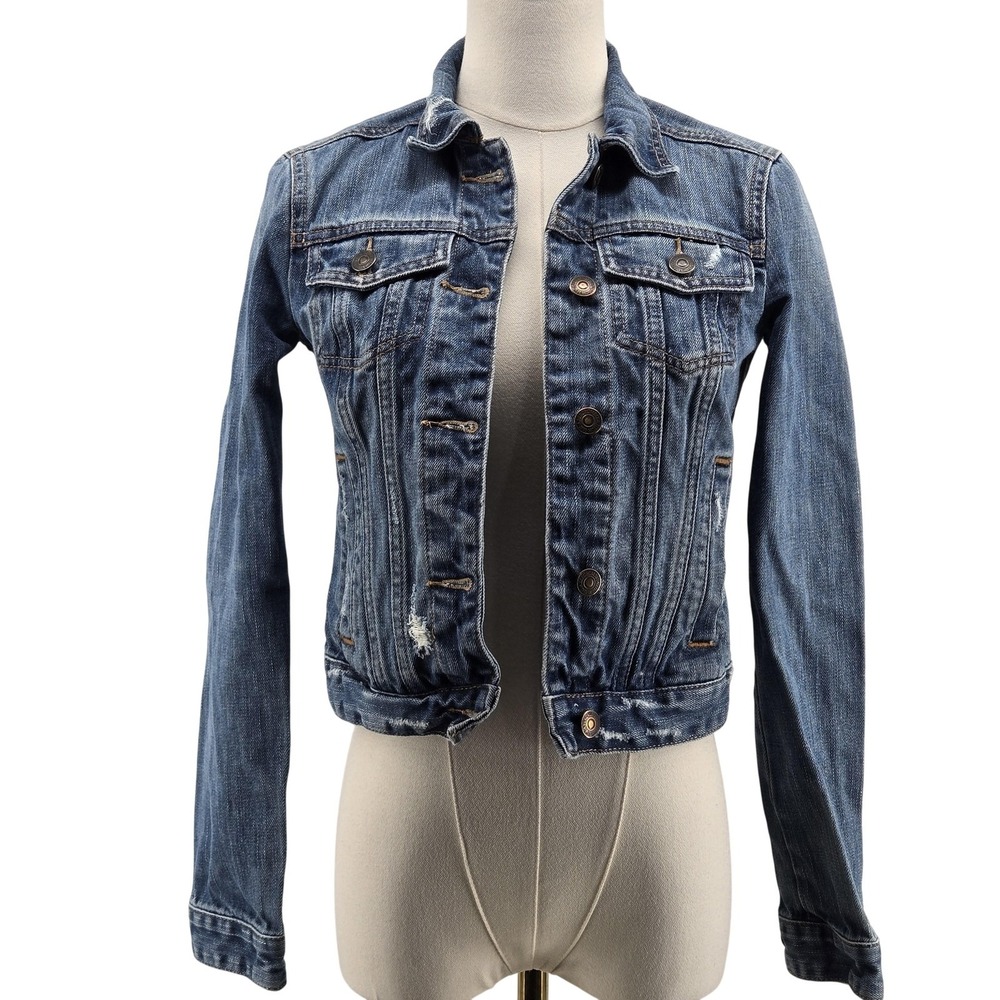 Abercrombie & Fitch Jacket Womens XS Blue Denim Cotton Slim Collared Button